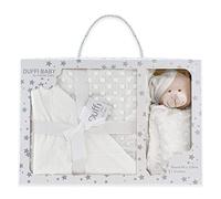 Duffi Baby - Manta y Dou Dou Bebe Recien Nacido. Set de Regalo para Bebes. Manta Burbuja + Peluche atrapasueños Infantil Suave. Manta para Cuna Cama minicuna. Tamaño 80x110 cm y 24x24 cm. Blanco