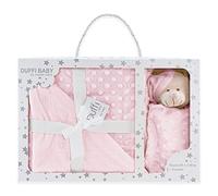 Duffi Baby - Manta y Dou Dou Bebe Recien Nacido. Set de Regalo para Bebes. Manta Burbuja + Peluche atrapasueños Infantil Suave. Manta para Cuna Cama minicuna. Tamaño 80x110 cm y 24x24 cm. Rosa