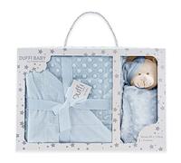Duffi Baby - Manta y Dou Dou Bebe Recien Nacido. Set de Regalo para Bebes. Manta Burbuja + Peluche atrapasueños Infantil Suave. Manta para Cuna Cama minicuna. Tamaño 80x110 cm y 24x24 cm. Azul