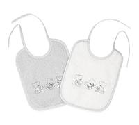 Duffi Baby - Pack 2 Baberos de rizo. Baberos Bebe Recien Nacido para alimentacion. Cierre con lazos. Algodon Absorbe Liquidos. Babero infantil bebe Niño Niña. 20x25 cm. Ositos. Gris 1431-11