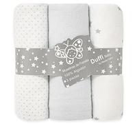 Duffi Baby - Pack 3 Muselinas Bebe Algodon Estampadas. Set Tres Muselinas para Bebes Rectangulares 80 x 110 cm. Manta Verano Bebe Franela 100% Algodon Suave. Toallas Bebe Recien Nacido. Gris. 1393-11