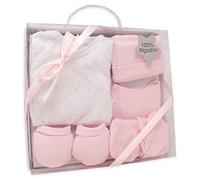 DUFFI BABY | Set Primera Puesta Bebé Recién Nacido - 5 Piezas 100% Algodón Modelo Estrella - Incluye Chaquetita, Polaina, Gorro, Babero, Manoplas - Ideal para Regalo 0-6 Meses