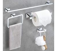 DUFU 4 Piezas Juego de Accesorios de Baño - Toallero 60CM, Anillo, Soporte para Papel Higiénico y Gancho - Montaje en Pared, Inoxidable, Plata