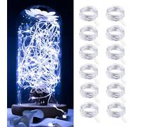 Dufuso 12 x 20 luces LED con batería blanca fría, decoración para Navidad, mini cadena de luces LED con batería CR2032, 2 m, de cobre, resistente al agua (blanco frío)