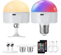 Dufuso - Bombilla recargable USB-C con mando a distancia, E27 5W LED bombillas batería táctil regulable con sincronización y 9 colores RGB, lámpara de emergencia interior y exterior