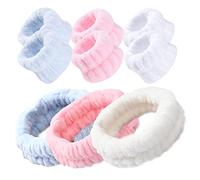 DUGEGAYL 9 Piezas Diadema de SPA Muñequera de Lavado Facial Set, Diadema de Suave Envoltura para Cabeza Elástica de Cuidado Piel Banda de Muñequera para Mujeres Niñas