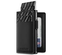 DUGRAFT Tarjetero Pequeña Hombre para Máx. 10 Tarjetas, Porta Tarjetas de Crédito Automático con Protección RFID, 1 Ranura para ID o Permiso de Conducir, Negro
