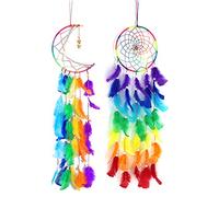 DUGYIRS 2 Piezas Atrapasueños Ganchillo Hecho a Mano Pluma de Colores Dream Catcher Atrapa Sueños Decoraciones de Arte de Pared Colgantes para el Ornamento del Hogar Regalos del Festival