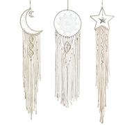 DUGYIRS 3 Piezas Atrapasueños Macramé Colgante Pared Boho Dream Catcher Sol Luna Estrella Tapiz Tejido Bohemio Elegante Decoración Arte Pared para del Hogar Niñas Regalo