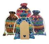 DUGYIRS 32 Piezas Bolsas de Yute con Cordón 13cm x 18cm,Estilo de Arte Étnico Bolsas de Regalo,Bolso de Arpillera,Bolsas de Lino,Bolsas de Joyería para Fiestas,Cumpleaños,Bodas