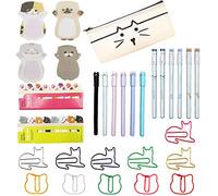 DUGYIRS 433 Piezas Gatos Juego de Papelería 360 Hojas Notas Adhesivas de Gatos Bonitos 60 Gatos Clips de Papel 12 Bolígrafos de Tinta de Gel para Oficina, Escuela, Regalos Amantes de los Gatos