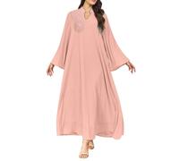 DUHENWU Abaya - Vestido largo islam para mujer, musulmán, para oración, primavera, elegante, túnica turca, estampada, informal, holgado, caftán, marroquí, O rosa., M