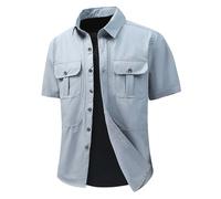 DUHENWU Camisa de manga corta para hombre, de safari, para senderismo, para exteriores, transpirable, de secado rápido, informal, con dos bolsillos en el pecho, camisa de trabajo, O Sky Blue, XXL