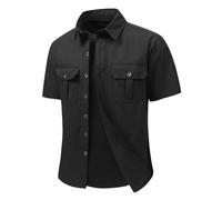 DUHENWU Camisa de manga corta para hombre, de safari, para senderismo, para exteriores, transpirable, de secado rápido, informal, con dos bolsillos en el pecho, camisa de trabajo, O negro., 3XL