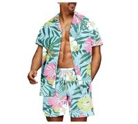DUHENWU Camisa y pantalones cortos para hombre Conjunto de verano Chándal holgado Chándal Hawaii Ropa Hawaii Y2K Hip Hop Manga Corta Trayecto Deportivo Hombres Con Flores Traje Deportivo Bohemio, O