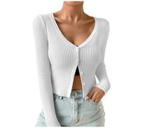 DUHENWU Cárdigan de punto corto y ligero para mujer, manga larga, elegante, cuello en V, abrigo de punto clásico con botones, informal, manga larga, suéter de punto informal para primavera y otoño, O