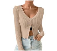 DUHENWU Cárdigan de punto corto y ligero para mujer, manga larga, elegante, cuello en V, abrigo de punto clásico con botones, informal, manga larga, suéter de punto informal para primavera y otoño, O