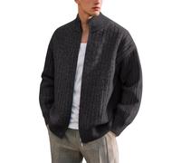 DUHENWU Cárdigan de punto elástico de manga larga para invierno y otoño, elegante cuello alto con cremallera, corte ajustado, chaqueta de invierno, cómoda y cálida, O negro., XXL