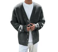 DUHENWU Cárdigan de punto elegante de manga larga para hombre, suéter de punto suelto suave Y2K, suéter de lana para otoño y primavera, prendas de punto, prendas básicas, abrigo, cómodo suéter de