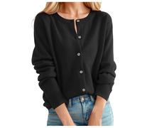 DUHENWU Cardigans de lana para mujer cuello redondo fino cárdigan ligero largo elegante suéter de lana de color sólido Cárdigan de punto monocolor cómodo suave chaqueta de otoño suéter de cachemira, O
