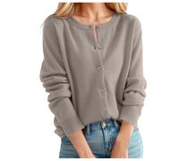 DUHENWU Cardigans de lana para mujer cuello redondo fino cárdigan ligero largo elegante suéter de lana de color sólido Cárdigan de punto monocolor cómodo suave chaqueta de otoño suéter de cachemira, O