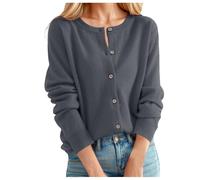 DUHENWU Cardigans de lana para mujer cuello redondo fino cárdigan ligero largo elegante suéter de lana de color sólido Cárdigan de punto monocolor cómodo suave chaqueta de otoño suéter de cachemira, O