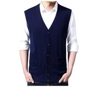 DUHENWU Chaleco de punto para hombre, sin mangas, corte ajustado, chaleco de punto, chaleco clásico de golf de negocios, chaleco de lana, punto fino, cuello en V, suéter con botones, marine, XXXXL