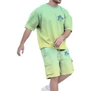 DUHENWU Chándal para hombre, traje hawaiano, traje deportivo de verano de 2 piezas, estampado 3D, camisetas estampadas con cuello redondo + pantalones cortos, traje casual para hombres ropa de calle
