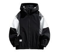 DUHENWU Chaqueta de entretiempo para hombre, a prueba de viento, con capucha, patchwork, bloque de color, chaqueta de hip hop, chaqueta para adolescentes, abrigo deportivo, cortavientos, chaqueta