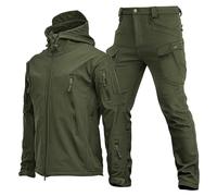DUHENWU Conjunto de 2 piezas con cortavientos y pantalones de senderismo, chaqueta softshell cómoda, pantalones tácticos, corte relajado, conjuntos de traje de combate militar, O verde, XL