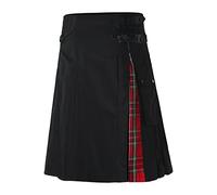 DUHENWU Falda Escocesa para Hombre Vintage Kilt Gothic Punk Moda Faldas de Bolsillo Ropa Escocesa Falda plisada a Cuadros Rojo, L