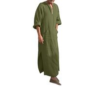 DUHENWU Hombre Manga Larga Caftán Thobe Abaya Dubai Vestido Largo Etno Ropa Musulmana Vestido Árabe Vintage Clásico Bata Lisa Musulmana Ropa Oriental Caftán Árabe Oración Eid Ropa, O Verde, M