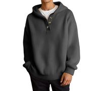DUHENWU Jersey de punto para hombre, informal, de manga larga, con capucha, corte regular, cuello en V, suelto para otoño e invierno, suéter de punto cómodo, vestido de punto suave, suéter de un solo