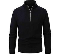 DUHENWU Jersey para hombre con media cremallera, sudadera sin capucha, sudadera deportiva de gran tamaño, manga larga, cálido, jersey de invierno, informal, monocolor, suave, con cuello alto, cuello