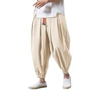 DUHENWU Pantalones harén holgados para hombre, ligeros, informales, anchos, con cordón, cintura elástica, pantalones de ocio japoneses, cómodos, ligeros, hippie, informales, pantalones casuales, O
