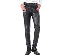 DUHENWU Pantalones vaqueros de piel para hombre con aspecto mojado, pantalones largos ajustados, cómodos, elásticos, para hombre, color negro, con bolsillos, brillante, ropa de club, resistente al