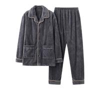 DUHENWU Pijama para hombre de invierno térmico, conjunto de pijama de manga larga de forro polar, juego de ropa de dormir suave de color sólido con tops largos y pantalones, traje de casa cómodo de 2