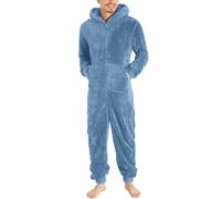 DUHENWU Pijama para hombre Oversize Teddy Fleece Onesie Pijama Onesie Onesie Otoño Invierno Cálido Pijama Mono con Capucha Casual Pijama con Cremallera Elegante Monocolor Homewear, O Sky Blue, XL