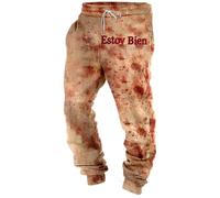DUHENWU Problem Gelöst Jogginghose Herren Halloween Kostüm Horror Blutflecken Gothic Jogginghose Baggy Sporthose Streetwear elastische Herbst Winter Trainingshose mit Kordelzug Freizeithose, O negro
