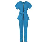 DUHENWU Ropa de trabajo para mujer, médico, cuello en V, parte superior con pantalones, uniforme, cómoda, exfoliantes, médica, enfermera, casaca, traje de protección, conjunto de ropa de trabajo