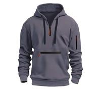 DUHENWU Sudadera con capucha para hombre de gran tamaño con media cremallera, cálida y ventilada, con bolsillo y cordón, camiseta de manga larga, holgada, informal, cómoda y suave, O gris., 3XL