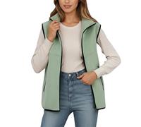 DUHENWU Teddy - Chaleco de forro polar para mujer, cuello alto, ligero, forro polar, corto, invierno, cálido, chaqueta de invierno, chaqueta de entretiempo, elegante, monocolor, O Verde, XL