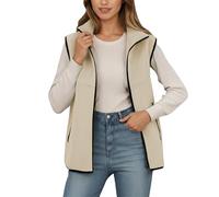 DUHENWU Teddy - Chaleco de forro polar para mujer, cuello alto, ligero, forro polar, corto, invierno, cálido, chaqueta de invierno, chaqueta de entretiempo, elegante, monocolor, O beige., XL