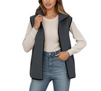 DUHENWU Teddy - Chaleco de forro polar para mujer, cuello alto, ligero, forro polar, corto, invierno, cálido, chaqueta de invierno, chaqueta de entretiempo, elegante, monocolor, O Gris Oscuro, XXL