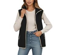 DUHENWU Teddy - Chaleco de forro polar para mujer, cuello alto, ligero, forro polar, corto, invierno, cálido, chaqueta de invierno, chaqueta de entretiempo, elegante, monocolor, O negro., S