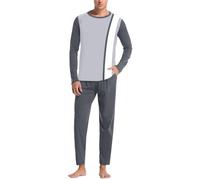 DUHENWU Traje de casa para hombre de dos piezas de manga larga caso Pajamas Conjunto de jersey de punto Top pierna ancha Pantalones Casual Traje de cuello redondo Elegante Traje de casa Color Block