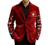 DUHENWU Traje de Navidad para hombre, chaqueta de pana divertida con estampado 3D, chaqueta de traje con botones, abrigo de Papá Noel, corte ajustado, chaqueta de invierno para hombre, retro