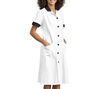 DUHENWU Vestido de enfermera para mujer, manga corta, largo hasta la rodilla, vestido de trabajo, largo, monocolor, elegante, cuello en V, uniforme con bolsillos, ropa de trabajo, verano, O blanco., M