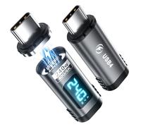 DuHeSin Adaptador magnético USB C PD de 240 W, probador de medidor de potencia (paquete de 2) con pantalla digital LED de amperaje de voltaje, adaptador de extensión USB C macho a USB-C hembra para