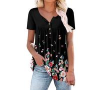 DUHGBNE Camiseta de manga corta para mujer, diseño floral, cuello en V, cuello en V, manga corta, con purpurina, camiseta festiva, Rosa., M